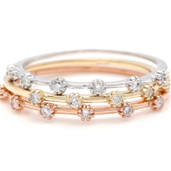 14K Multicolor Gold Set Of Stackable Diamond Rings